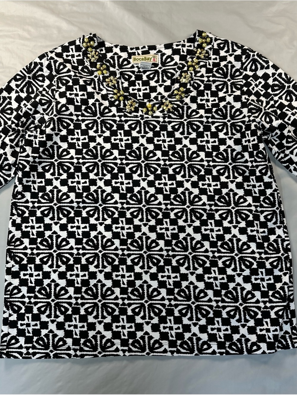 Boca Bay Black & White beaded Patterned Tunic Top XL